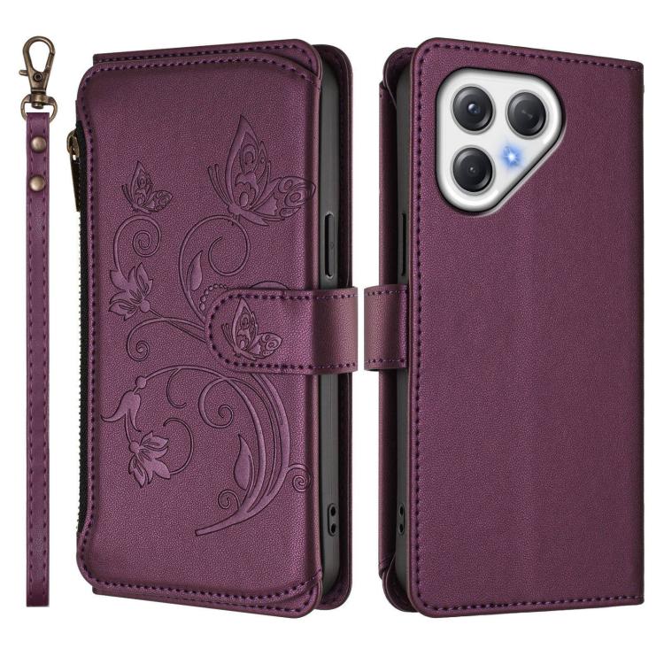 For Tecno Pova 7 4G Butterfly Love Flower Multi-card Zipper Wallet Leather Phone Case