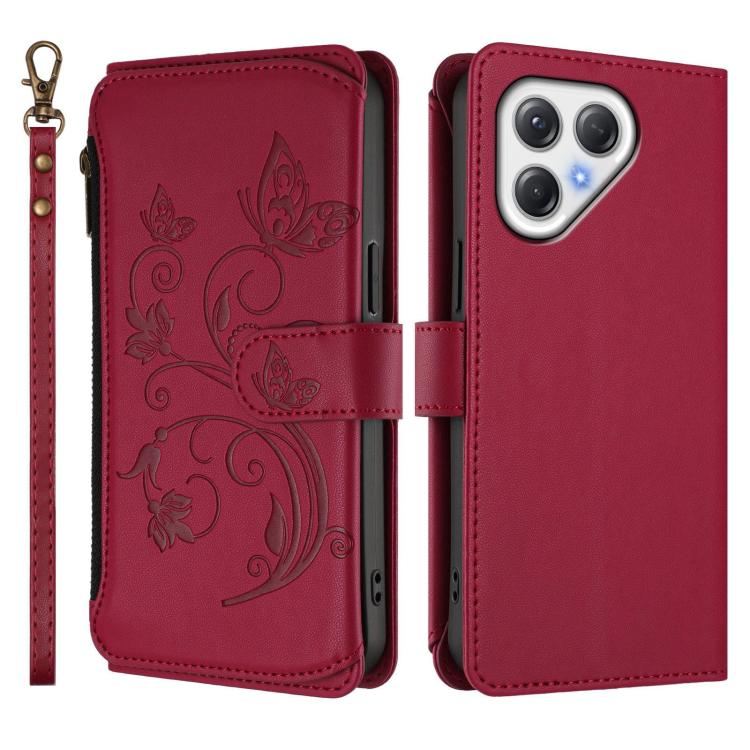 For Tecno Pova 7 4G Butterfly Love Flower Multi-card Zipper Wallet Leather Phone Case