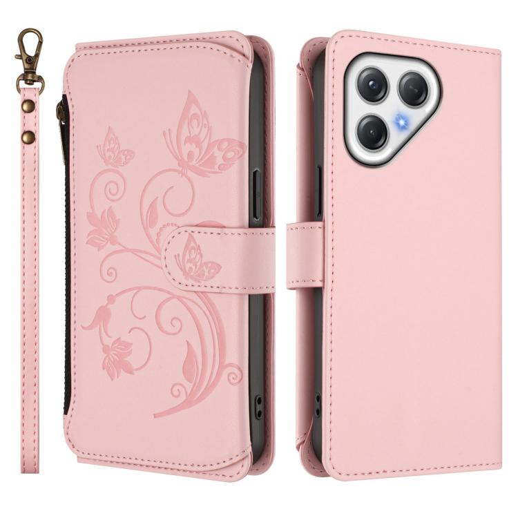For Tecno Pova 7 4G Butterfly Love Flower Multi-card Zipper Wallet Leather Phone Case