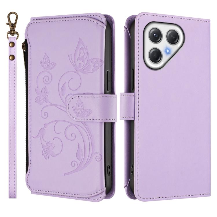 For Tecno Pova 7 4G Butterfly Love Flower Multi-card Zipper Wallet Leather Phone Case