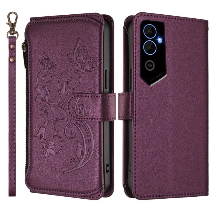For Tecno Pova Neo 2 Butterfly Love Flower Multi-card Zipper Wallet Leather Phone Case