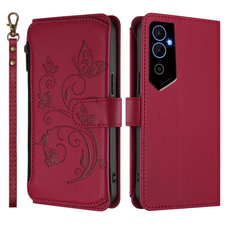 For Tecno Pova Neo 2 Butterfly Love Flower Multi-card Zipper Wallet Leather Phone Case