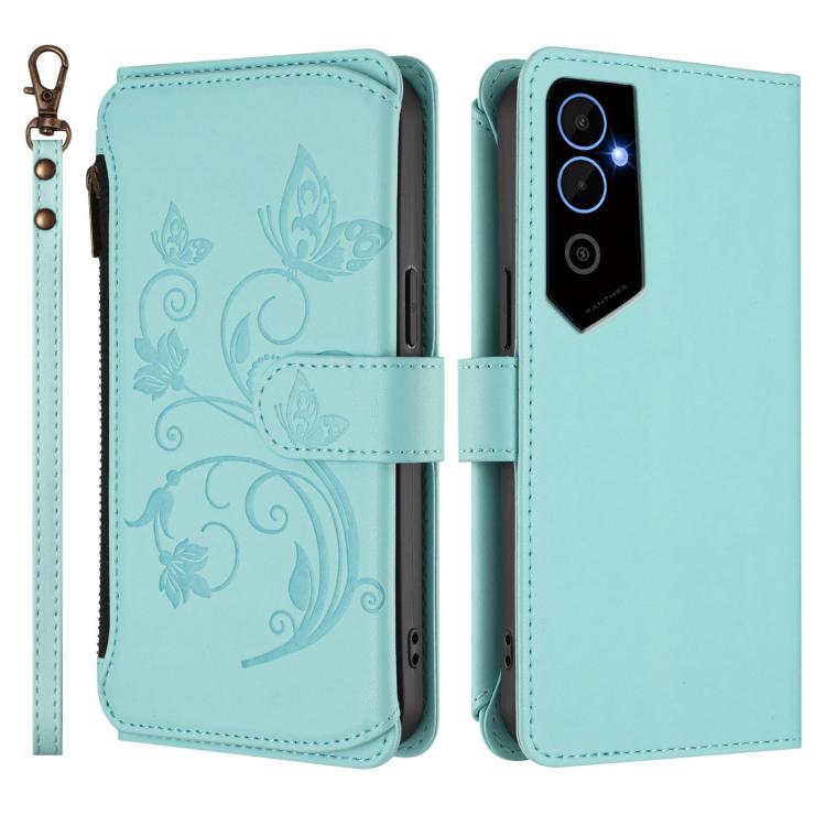 For Tecno Pova Neo 2 Butterfly Love Flower Multi-card Zipper Wallet Leather Phone Case