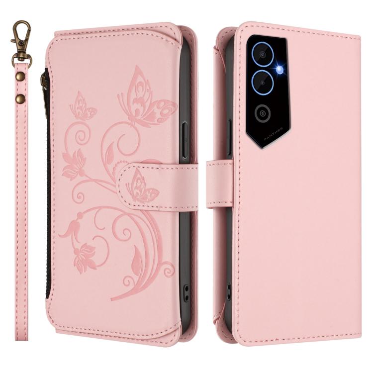 For Tecno Pova Neo 2 Butterfly Love Flower Multi-card Zipper Wallet Leather Phone Case