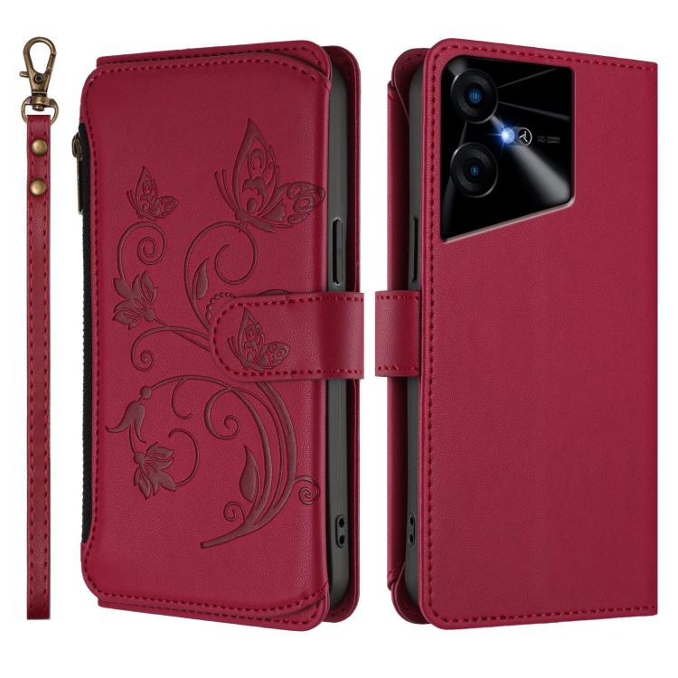 For Tecno Pova Neo 3 Butterfly Love Flower Multi-card Zipper Wallet Leather Phone Case