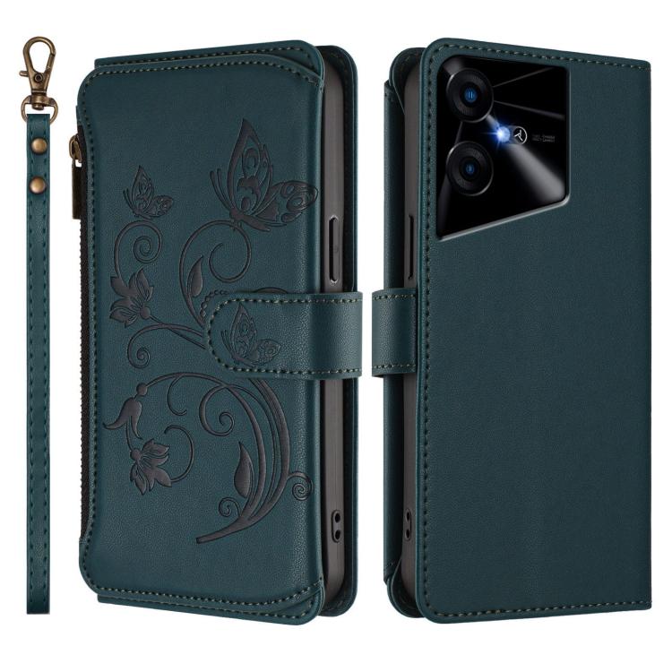 For Tecno Pova Neo 3 Butterfly Love Flower Multi-card Zipper Wallet Leather Phone Case