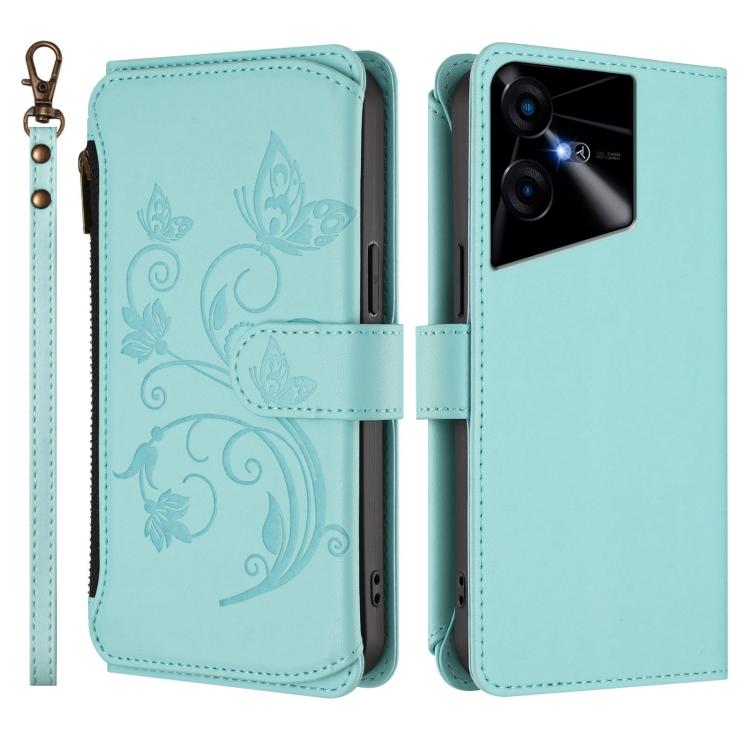 For Tecno Pova Neo 3 Butterfly Love Flower Multi-card Zipper Wallet Leather Phone Case