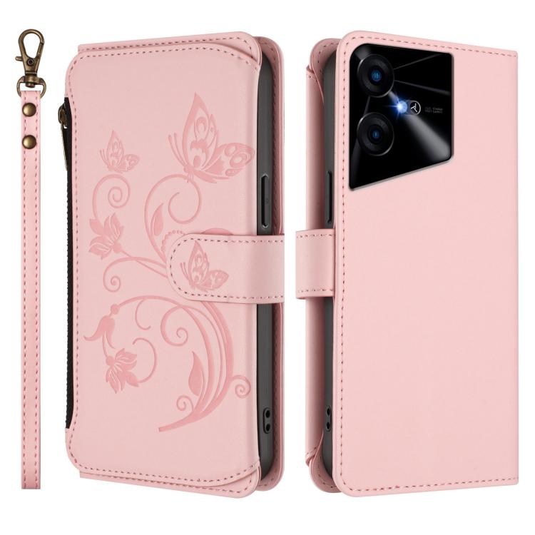 For Tecno Pova Neo 3 Butterfly Love Flower Multi-card Zipper Wallet Leather Phone Case