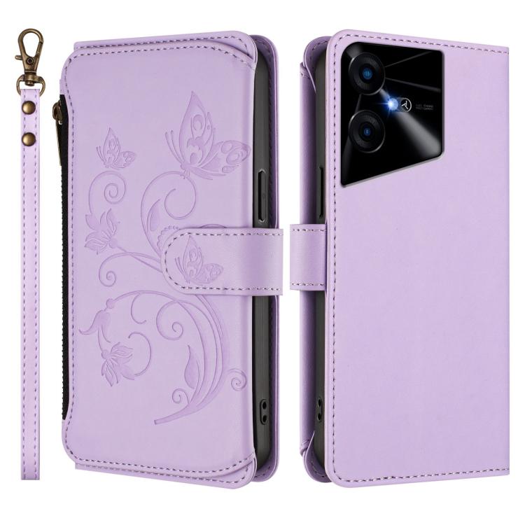 For Tecno Pova Neo 3 Butterfly Love Flower Multi-card Zipper Wallet Leather Phone Case