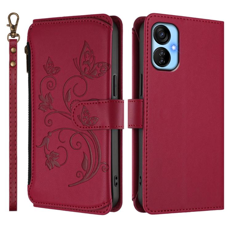 For Tecno Spark 9T / 9 Pro Butterfly Love Flower Multi-card Zipper Wallet Leather Phone Case