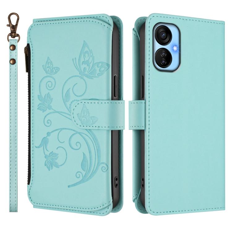 For Tecno Spark 9T / 9 Pro Butterfly Love Flower Multi-card Zipper Wallet Leather Phone Case