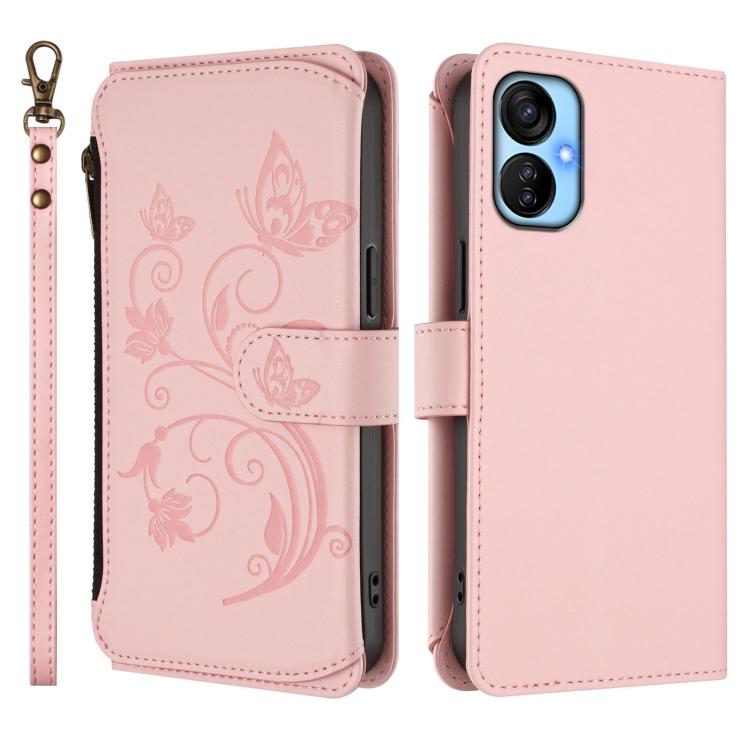For Tecno Spark 9T / 9 Pro Butterfly Love Flower Multi-card Zipper Wallet Leather Phone Case