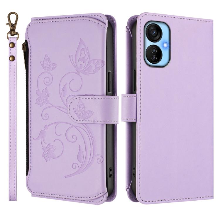 For Tecno Spark 9T / 9 Pro Butterfly Love Flower Multi-card Zipper Wallet Leather Phone Case