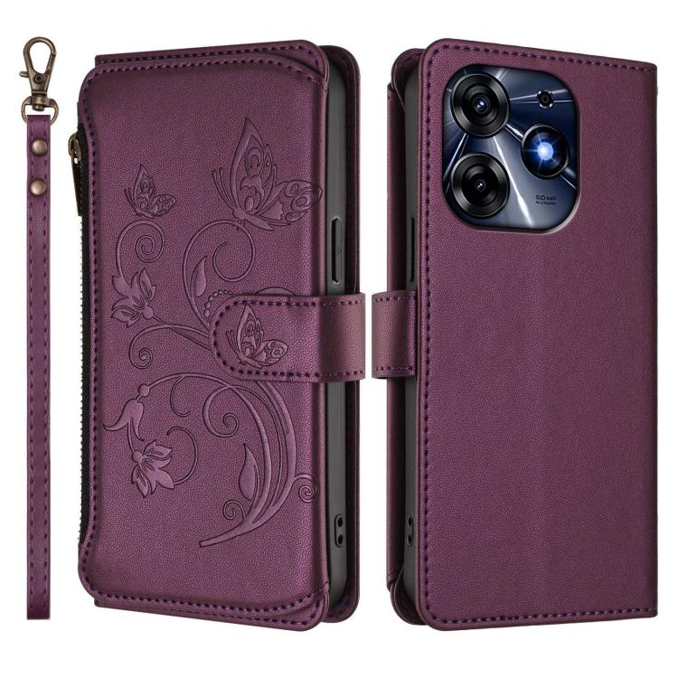 For Tecno Spark 10 Pro 4G / K17 4G Butterfly Love Flower Multi-card Zipper Wallet Leather Phone Case