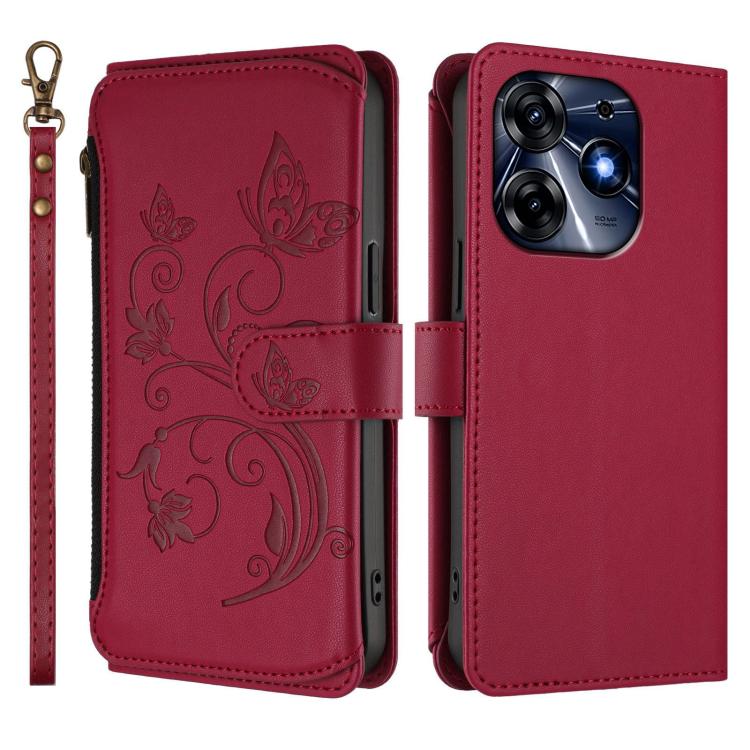 For Tecno Spark 10 Pro 4G / K17 4G Butterfly Love Flower Multi-card Zipper Wallet Leather Phone Case