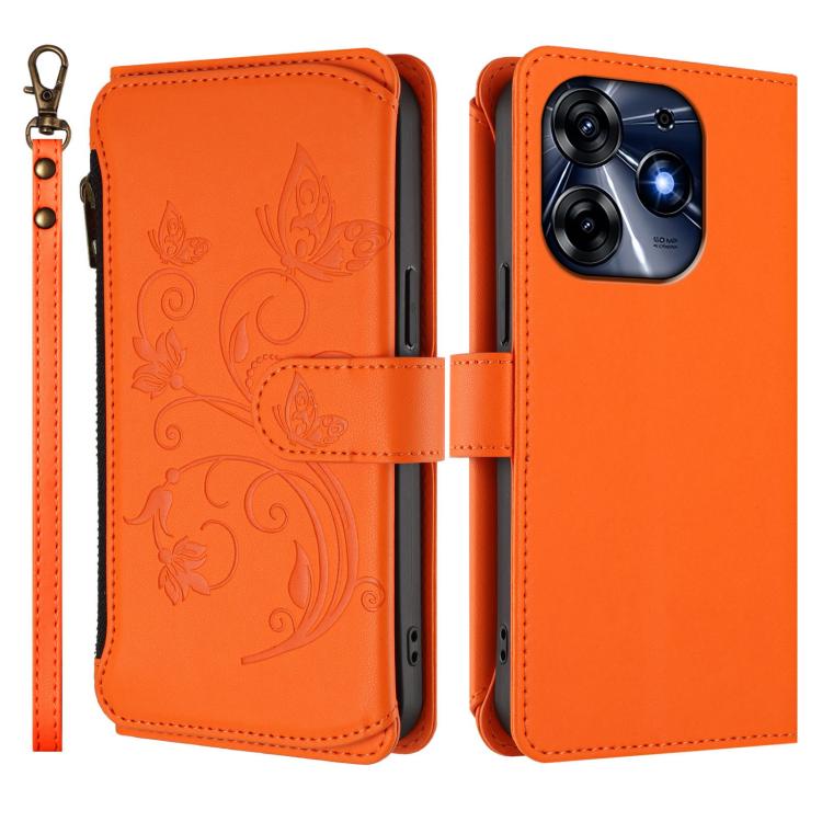 For Tecno Spark 10 Pro 4G / K17 4G Butterfly Love Flower Multi-card Zipper Wallet Leather Phone Case