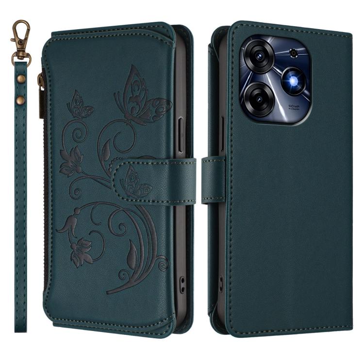 For Tecno Spark 10 Pro 4G / K17 4G Butterfly Love Flower Multi-card Zipper Wallet Leather Phone Case