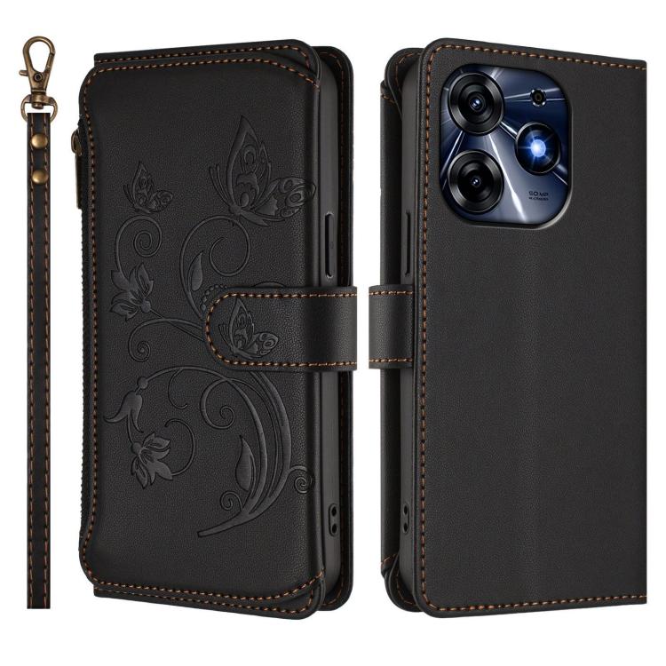For Tecno Spark 10 Pro 4G / K17 4G Butterfly Love Flower Multi-card Zipper Wallet Leather Phone Case