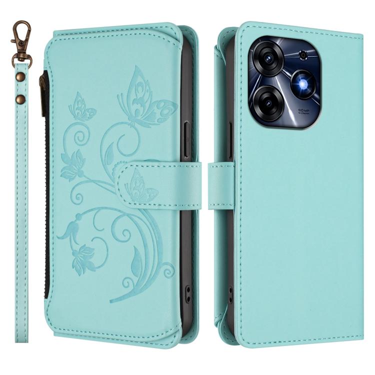 For Tecno Spark 10 Pro 4G / K17 4G Butterfly Love Flower Multi-card Zipper Wallet Leather Phone Case