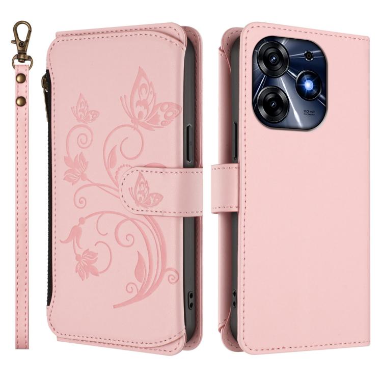 For Tecno Spark 10 Pro 4G / K17 4G Butterfly Love Flower Multi-card Zipper Wallet Leather Phone Case