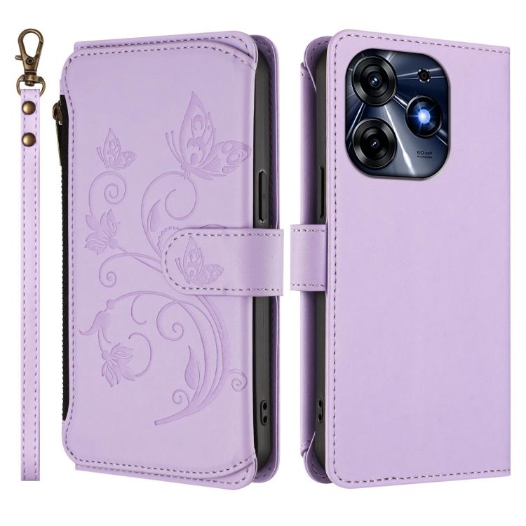 For Tecno Spark 10 Pro 4G / K17 4G Butterfly Love Flower Multi-card Zipper Wallet Leather Phone Case