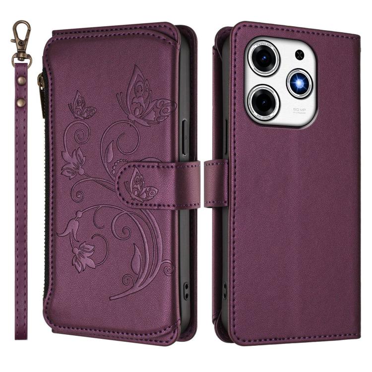 For Tecno Spark 10 Pro Magic Butterfly Love Flower Multi-card Zipper Wallet Leather Phone Case
