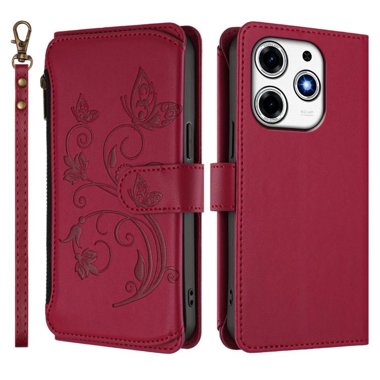 For Tecno Spark 10 Pro Magic Butterfly Love Flower Multi-card Zipper Wallet Leather Phone Case