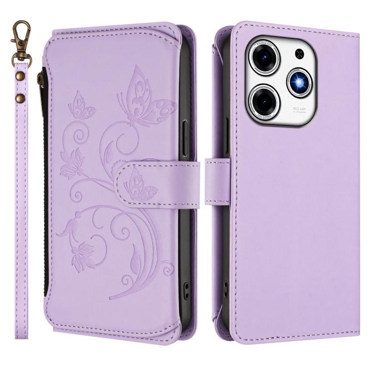 For Tecno Spark 10 Pro Magic Butterfly Love Flower Multi-card Zipper Wallet Leather Phone Case