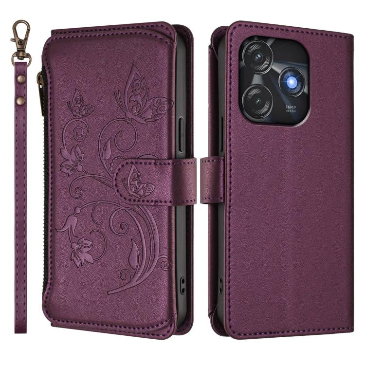 For Tecno Spark 10C / 10 4G Butterfly Love Flower Multi-card Zipper Wallet Leather Phone Case