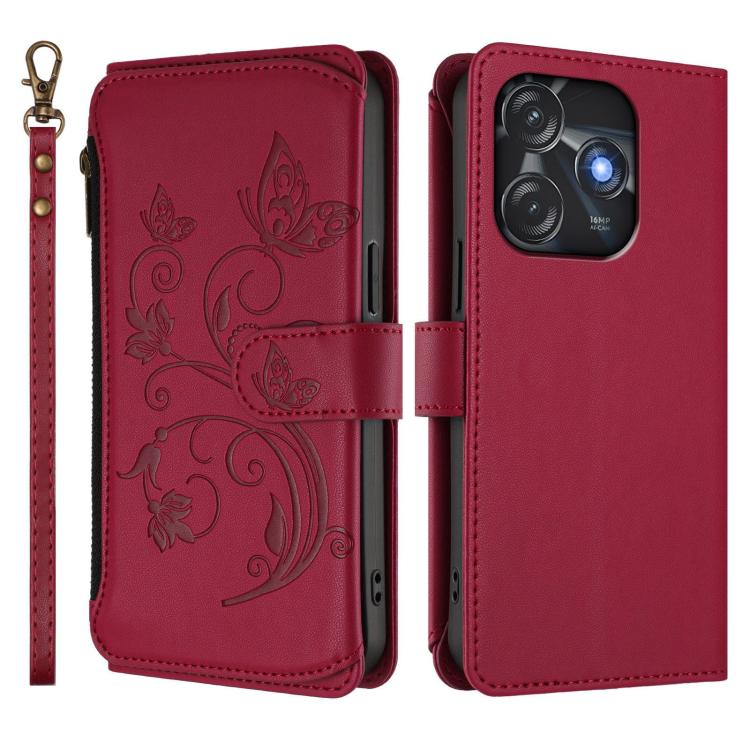 For Tecno Spark 10C / 10 4G Butterfly Love Flower Multi-card Zipper Wallet Leather Phone Case