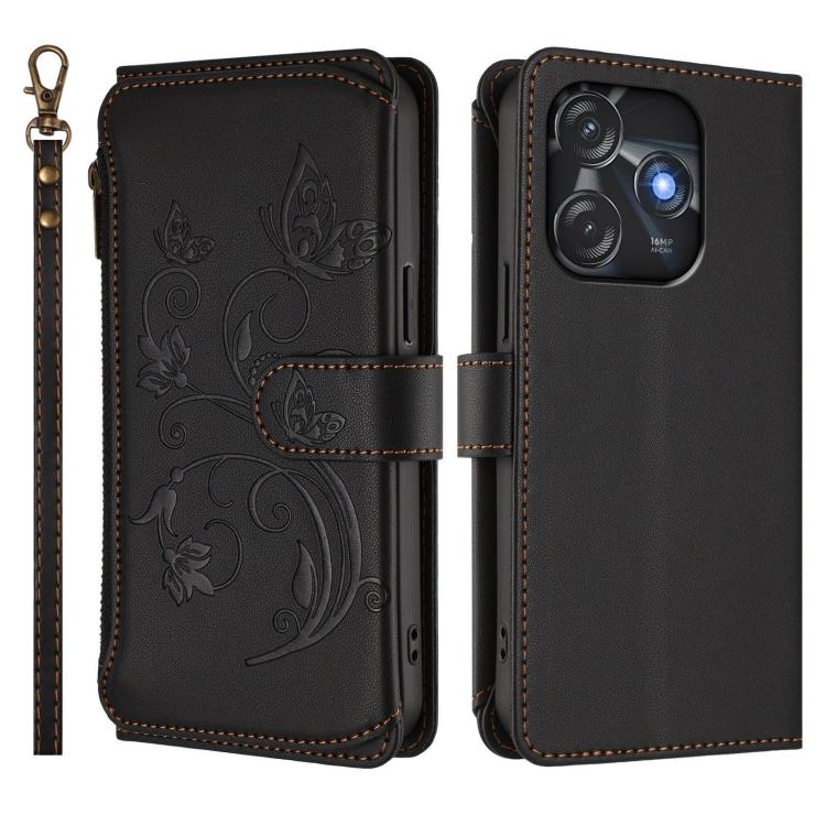 For Tecno Spark 10C / 10 4G Butterfly Love Flower Multi-card Zipper Wallet Leather Phone Case