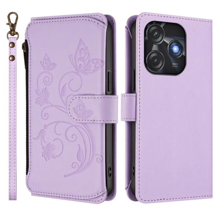For Tecno Spark 10C / 10 4G Butterfly Love Flower Multi-card Zipper Wallet Leather Phone Case