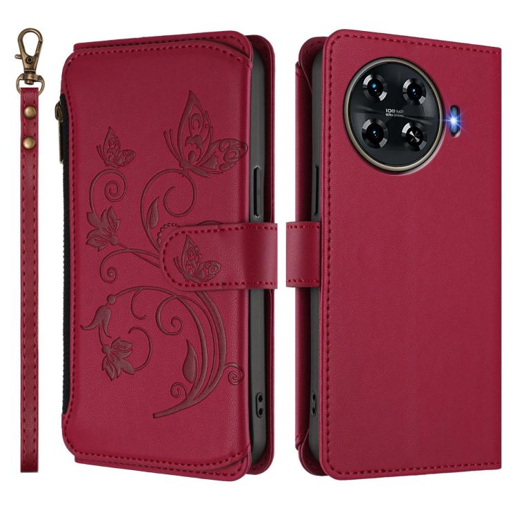 For Tecno Spark 20 Pro+ 4G Butterfly Love Flower Multi-card Zipper Wallet Leather Phone Case