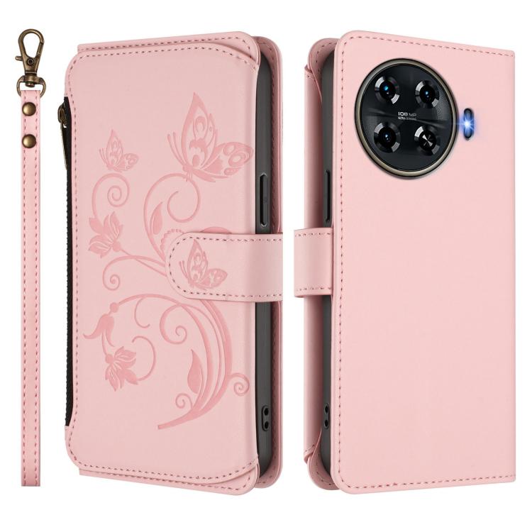 For Tecno Spark 20 Pro+ 4G Butterfly Love Flower Multi-card Zipper Wallet Leather Phone Case