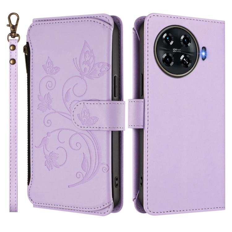 For Tecno Spark 20 Pro+ 4G Butterfly Love Flower Multi-card Zipper Wallet Leather Phone Case