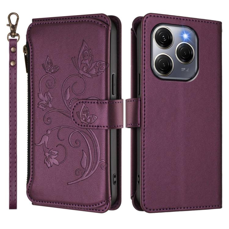 For Tecno Spark 20 Pro 5G Butterfly Love Flower Multi-card Zipper Wallet Leather Phone Case