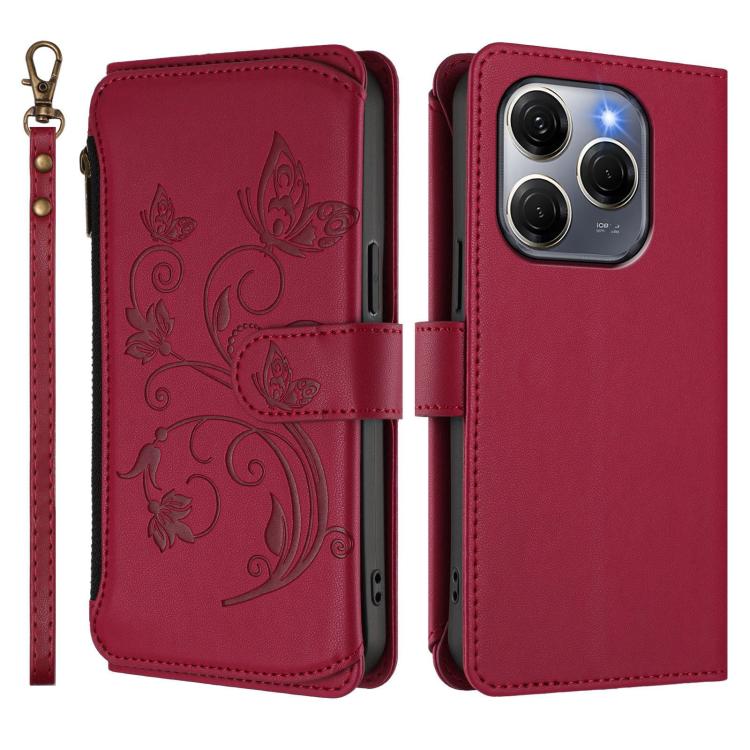 For Tecno Spark 20 Pro 5G Butterfly Love Flower Multi-card Zipper Wallet Leather Phone Case