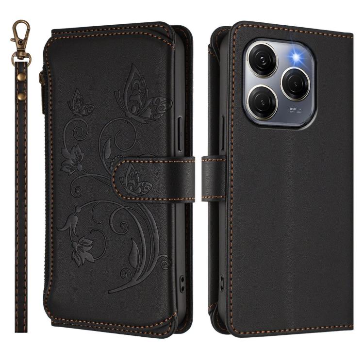 For Tecno Spark 20 Pro 5G Butterfly Love Flower Multi-card Zipper Wallet Leather Phone Case