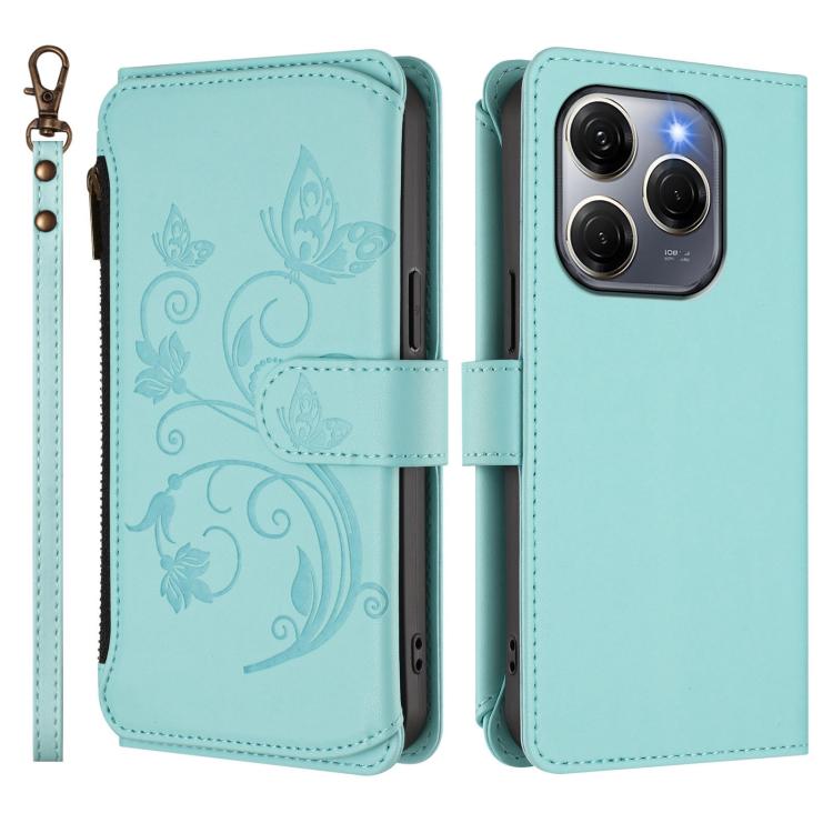 For Tecno Spark 20 Pro 5G Butterfly Love Flower Multi-card Zipper Wallet Leather Phone Case