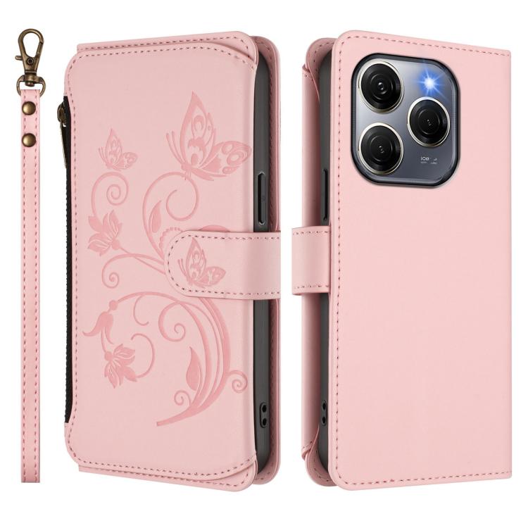 For Tecno Spark 20 Pro 5G Butterfly Love Flower Multi-card Zipper Wallet Leather Phone Case