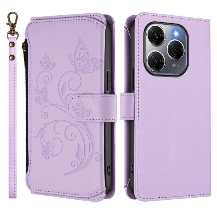 For Tecno Spark 20 Pro 5G Butterfly Love Flower Multi-card Zipper Wallet Leather Phone Case
