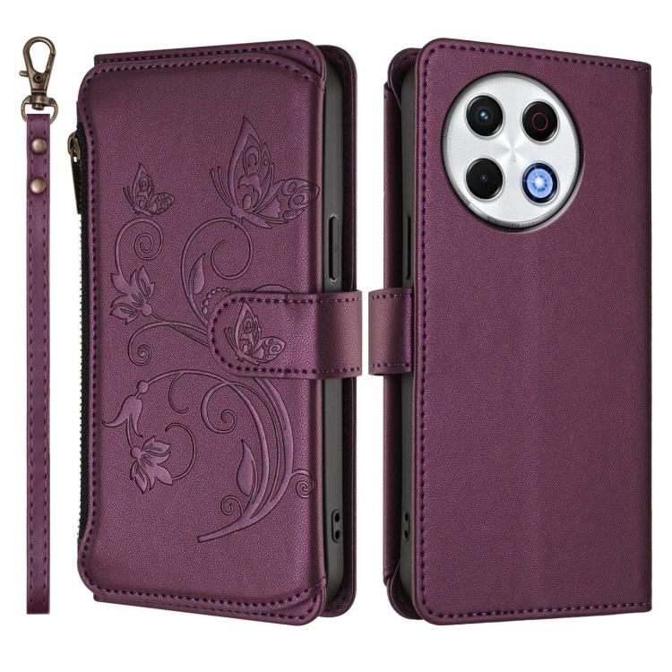 For Tecno Spark 30 Pro 4G Butterfly Love Flower Multi-card Zipper Wallet Leather Phone Case