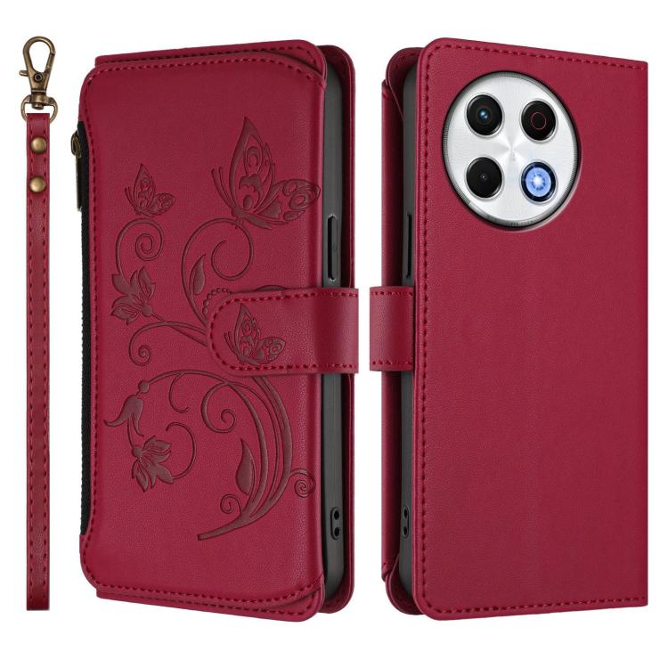 For Tecno Spark 30 Pro 4G Butterfly Love Flower Multi-card Zipper Wallet Leather Phone Case