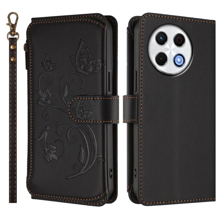 For Tecno Spark 30 Pro 4G Butterfly Love Flower Multi-card Zipper Wallet Leather Phone Case