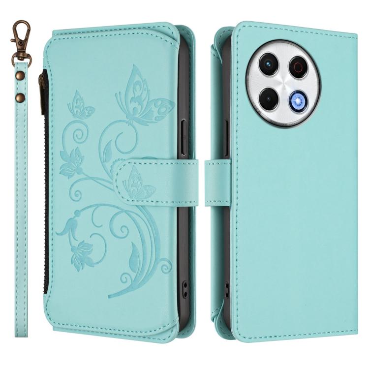 For Tecno Spark 30 Pro 4G Butterfly Love Flower Multi-card Zipper Wallet Leather Phone Case