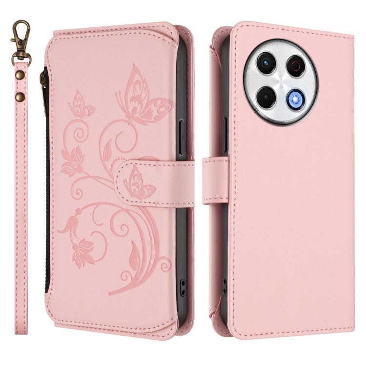 For Tecno Spark 30 Pro 4G Butterfly Love Flower Multi-card Zipper Wallet Leather Phone Case