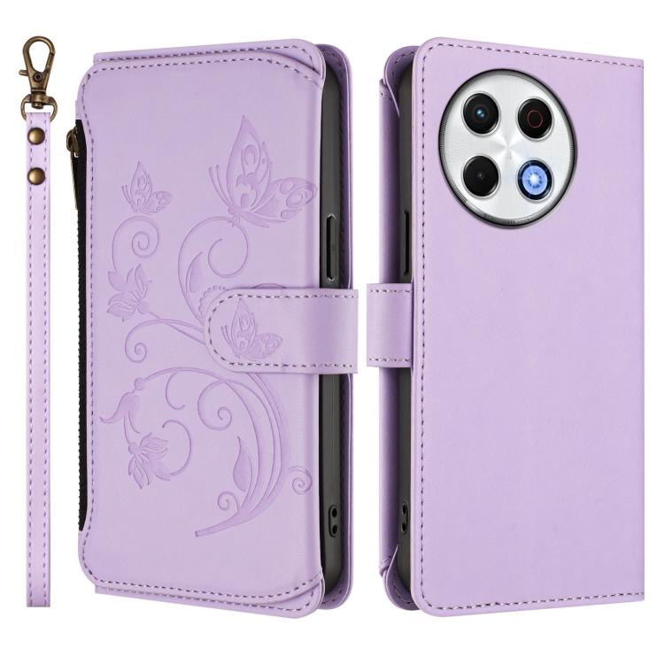 For Tecno Spark 30 Pro 4G Butterfly Love Flower Multi-card Zipper Wallet Leather Phone Case
