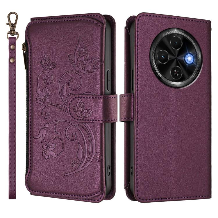 For Tecno Spark 30C 4G Butterfly Love Flower Multi-card Zipper Wallet Leather Phone Case