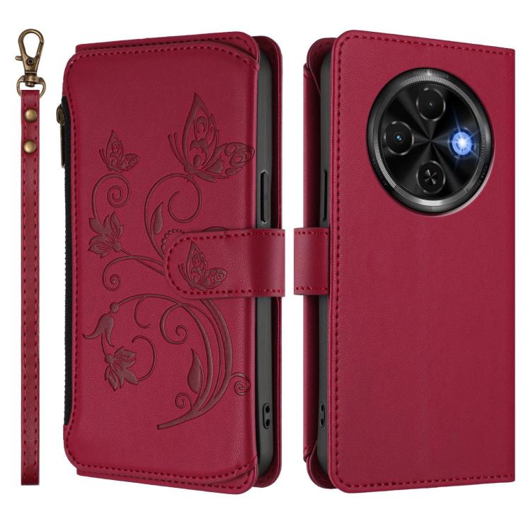 For Tecno Spark 30C 4G Butterfly Love Flower Multi-card Zipper Wallet Leather Phone Case