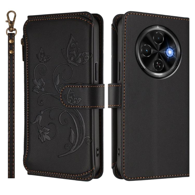 For Tecno Spark 30C 4G Butterfly Love Flower Multi-card Zipper Wallet Leather Phone Case